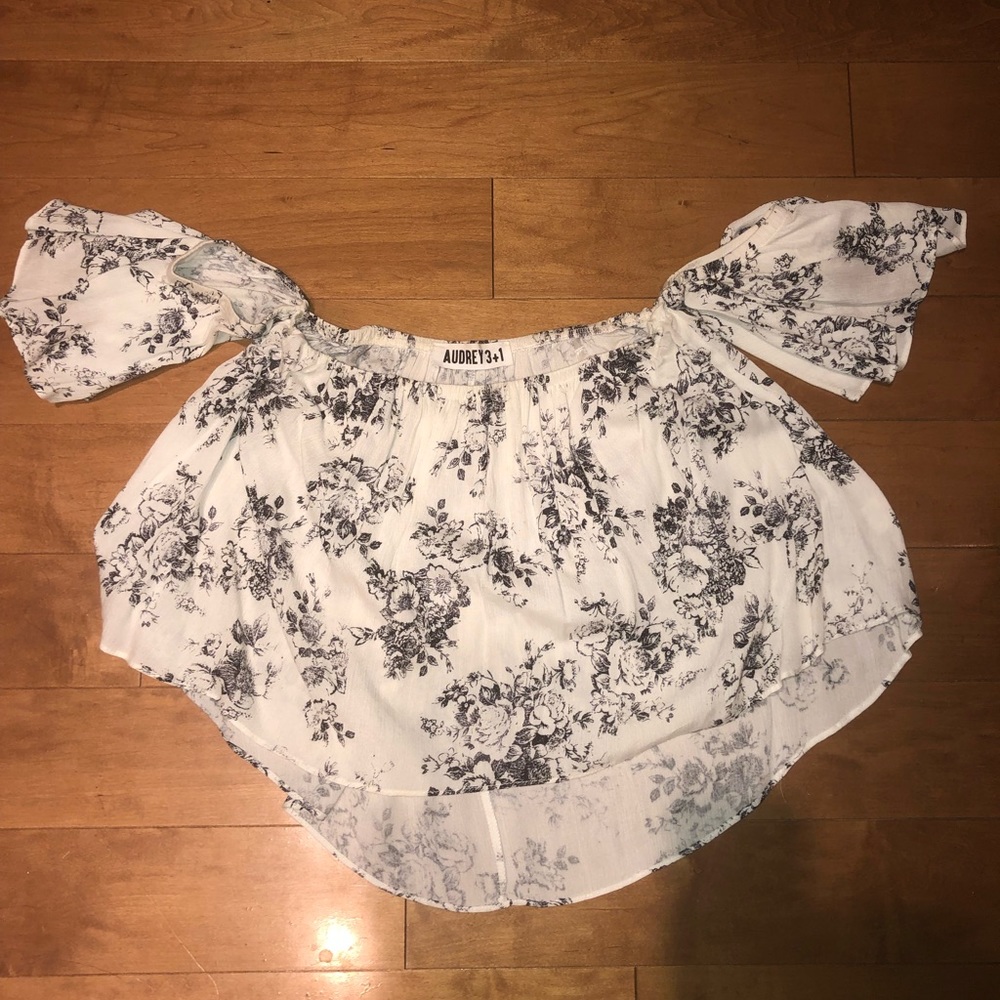 White and Black Floral Off The Shoulder Top